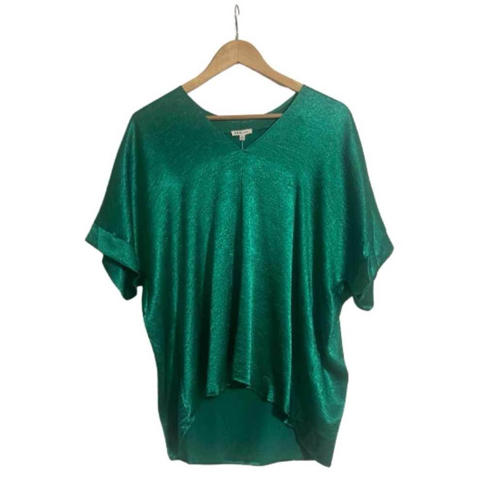JODIFL Shimmering Green V-Neck Blouse